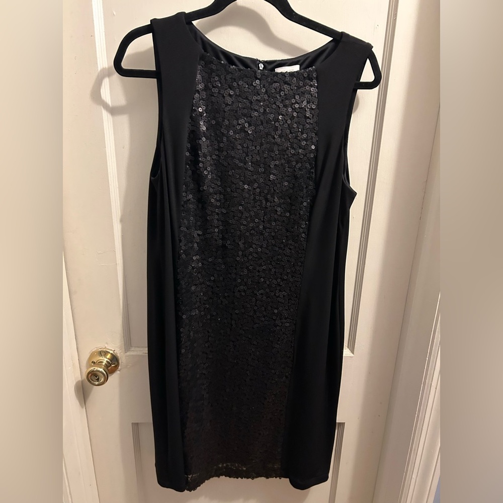Chicos black elegant party mid dress black sequins women’s large zip back